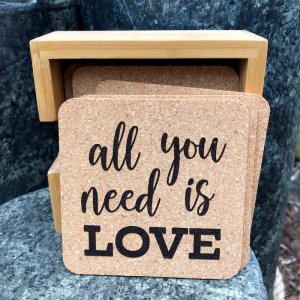 Square Cork Coasters with Holder