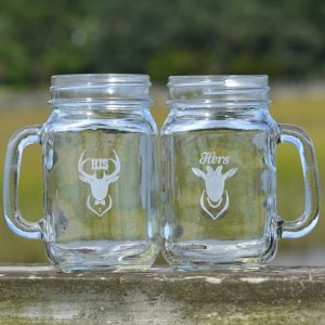 His & Hers Deer Head Mason Jar Mug Set 16oz